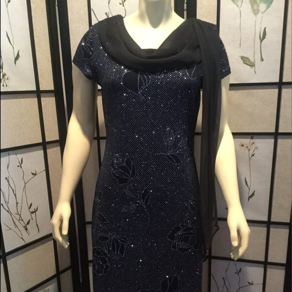 Connected Apparel Glitter Sheath Evening Dress